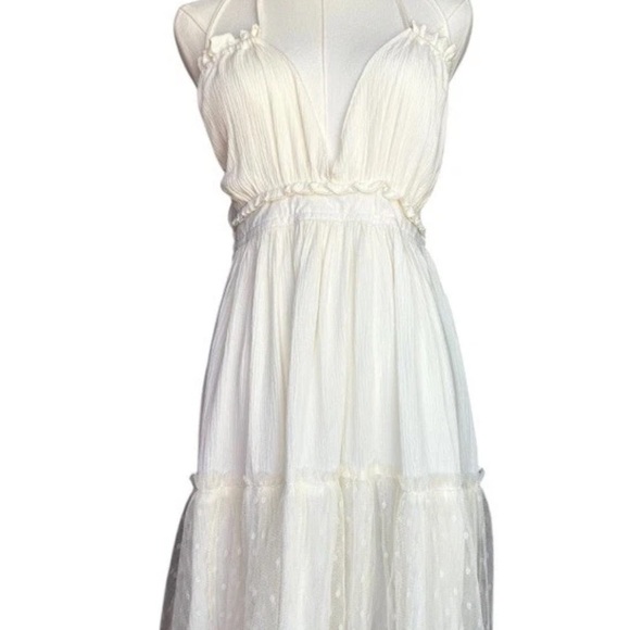 Moonsea Dress Small Women Off White Cream Ruffled Halter Neck Back Gauze  Mini - Picture 5 of 8